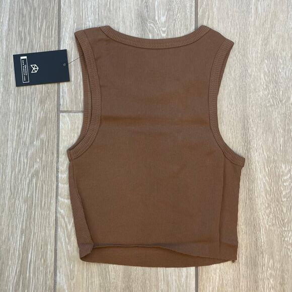 RawGear Cropped Rib Tank Brown Clay XS 100% Cotton Athletic Gym Crop Shirt NWT - Picture 2 of 8
